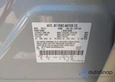 2022 Ford Maverick Xlt z USA, uszkodzony, nr VIN 3FTTW8F90NRB06343